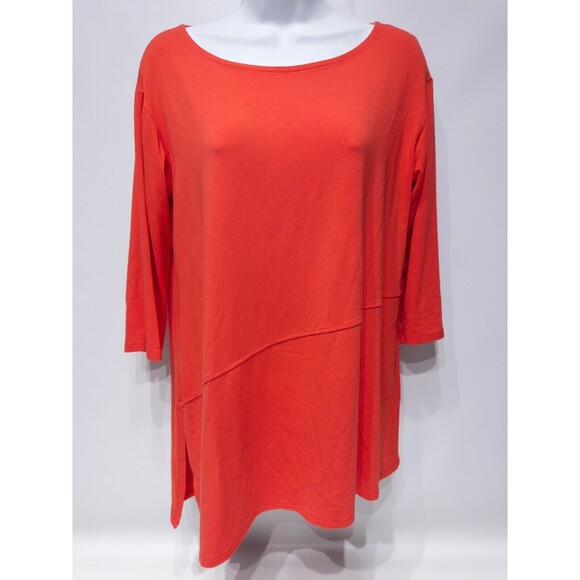 Eileen Fisher USA Boatneck Asymmetric 3/4 Sleeve Blouse Orange Women's Size S - Picture 1 of 8